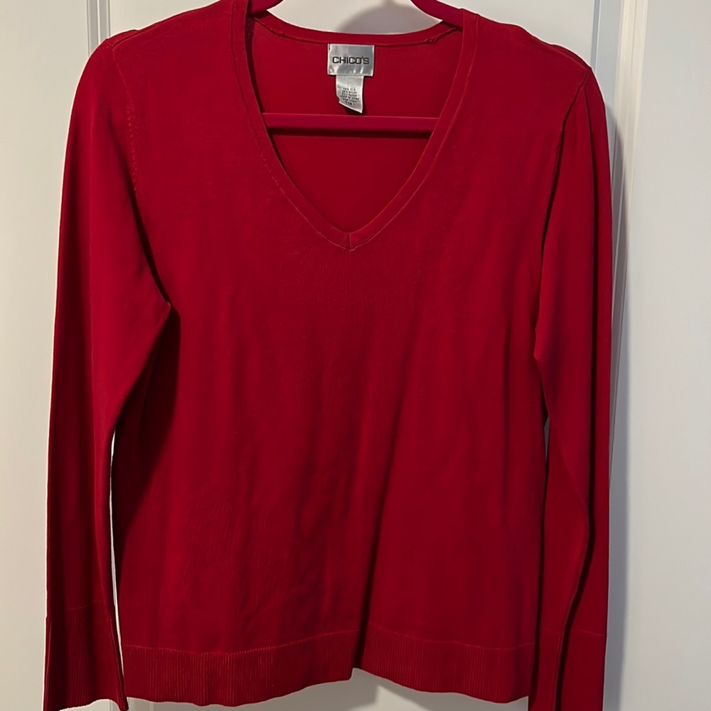 Chico’s red V-neck sweater
